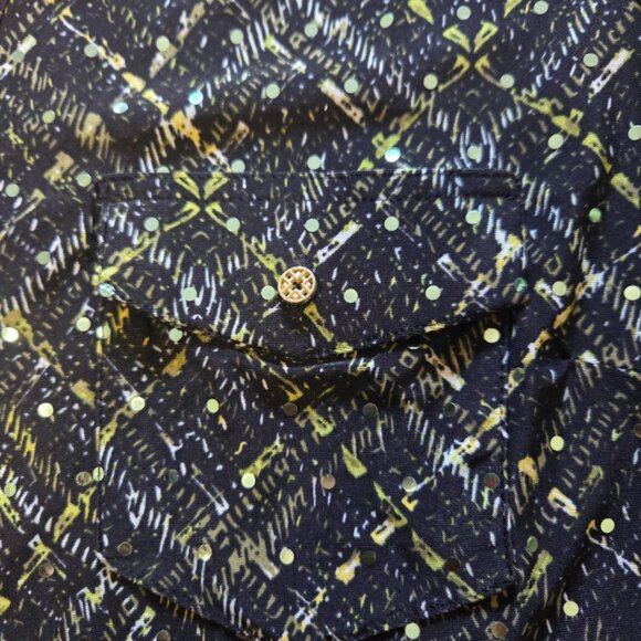 NWT Emily Daniels Green & Black Blouse with Placket Sleeve Tiny Sequins (L) - Picture 4 of 9